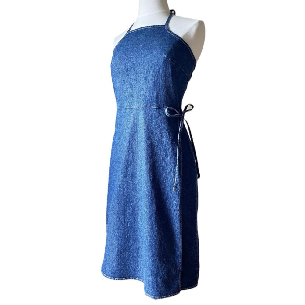 Y2K American Eagle Blue Denim Halter Dress Size 8